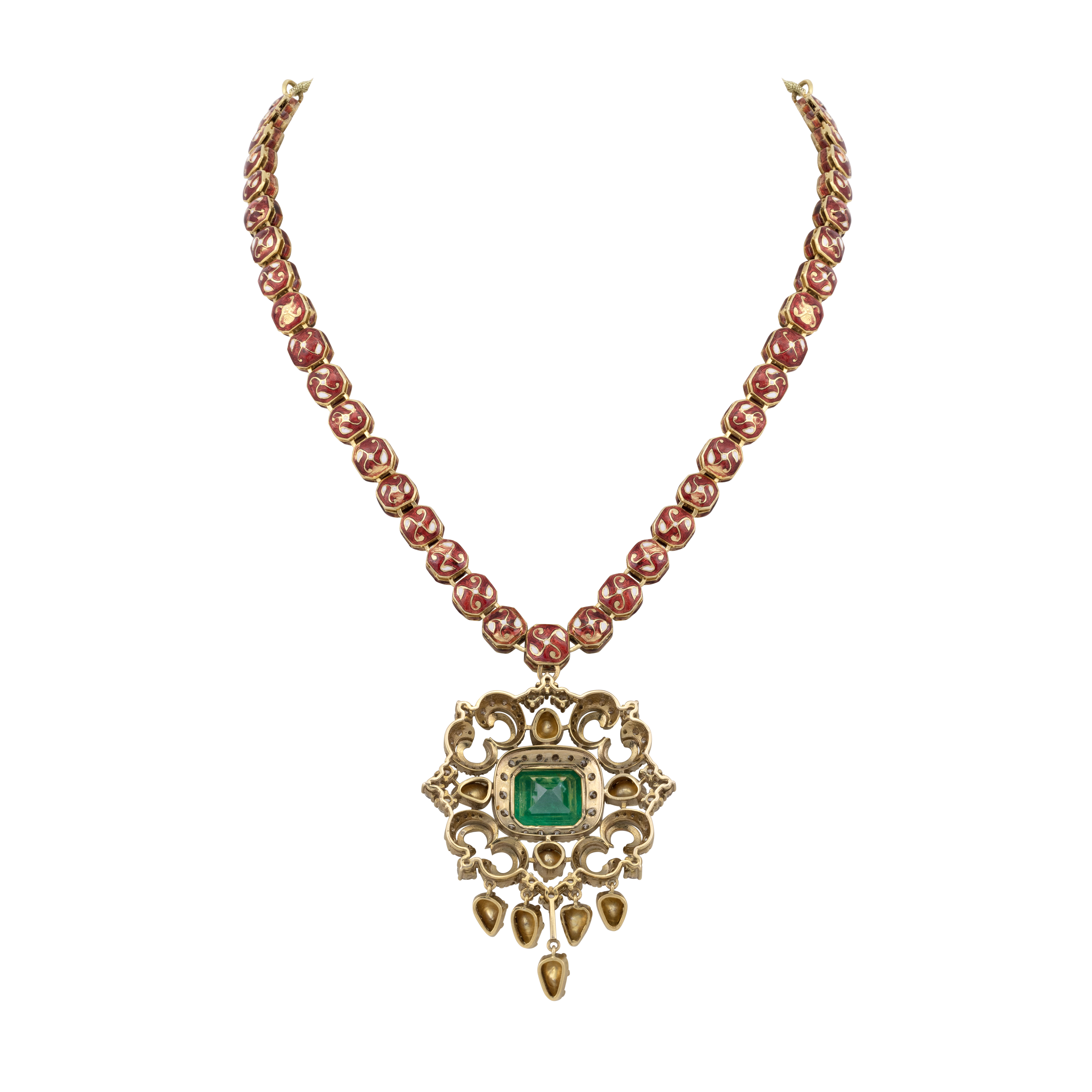 Victorian Pendant with Zambian Emerald and Polki Diamonds